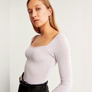 Abercrombie & Fitch Lilac Long-Sleeve Square-Neck Pointelle Bodysuit